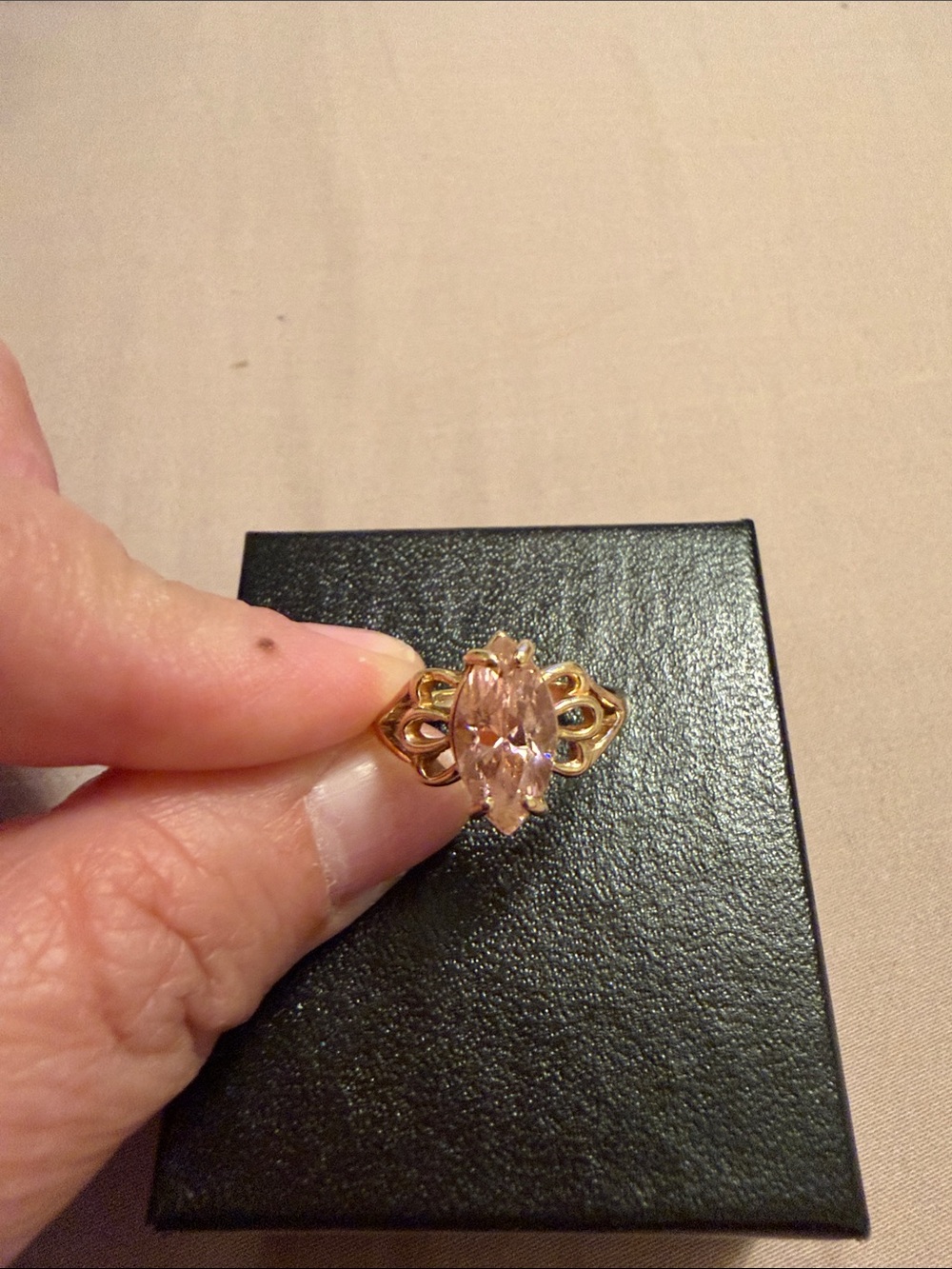 Gold-Tone Ring with Pink Marquise Crystal Center